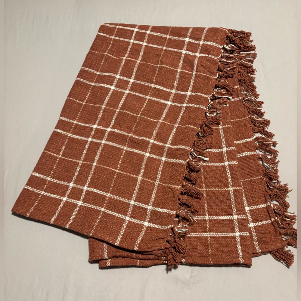 Little Korboose Cotton Rust Woven Striped Checkered Throw Blanket Size 50x60